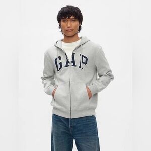 GAP VintageSoft Arch Logo Full-Zip Hoodie Adult Unisex Light Heather Gray Size L